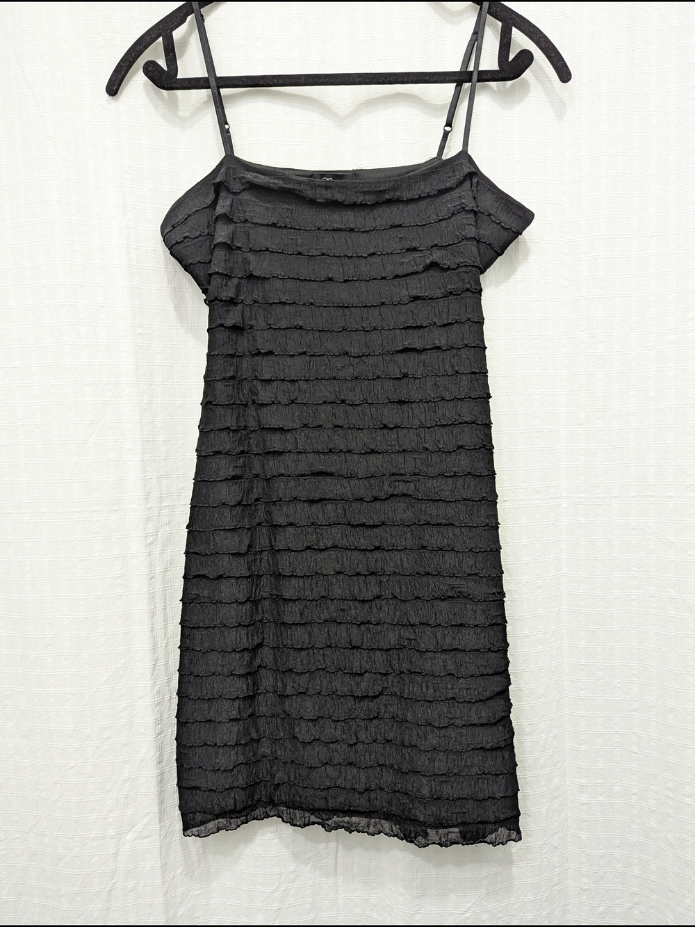 Guess Black Tiered Ruffle Textured Bodycon Mini Dress Black Medium